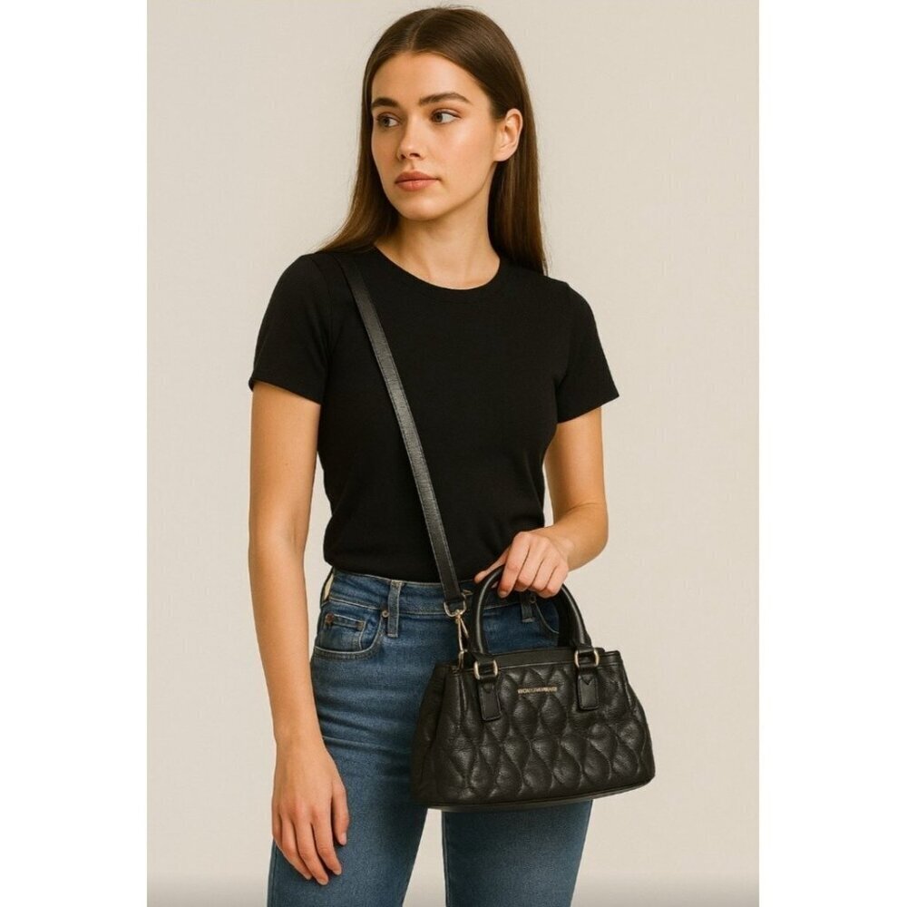 Vera Bradley Black Quilted Leather Mini Bag Crossbody Top Handle Chic Everyday
